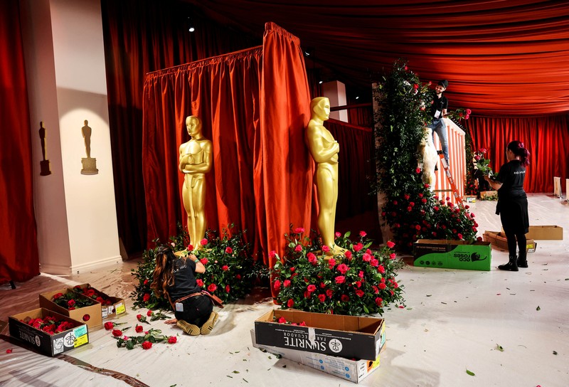 An Oscar statue is seen as preparations continue for the 95th Academy Awards, known as the Oscars, in Hollywood, Los Angeles, California, U.S., March 11, 2023. REUTERS/Eric Gaillard