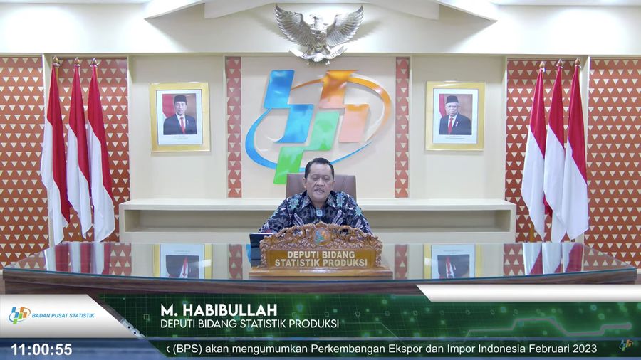 Deputi Bidang Statistik Produksi BPS M. Habibullah dalam Badan Pusat Statistik (BPS) akan mengumumkan Perkembangan Ekspor dan Impor Indonesia Februari 2023. (Tangkapan Layar Youtube BPS Statistics)