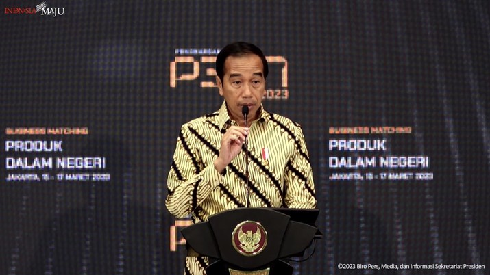 Sambutan Presiden Jokowi Pada Pembukaan Business Matching Produk Dalam Negeri, 15 Maret 2023. (Tangkapan Layar Youtube) Sambutan Presiden Jokowi Pada Pembukaan Business Matching Produk Dalam Negeri, 15 Maret 2023. (Tangkapan Layar Youtube)