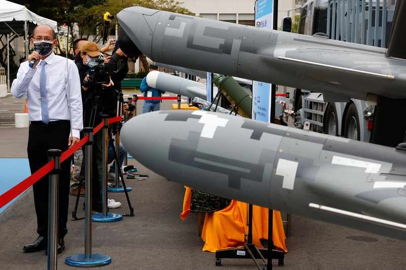 TAIWAN-MILITARY/DRONES A view shows Cardinal III UAV on display as Taiwan's Defence Ministry showcases its domestically developed drones to the press in Taichung, Taiwan March 14, 2023. REUTERS/Ann Wang