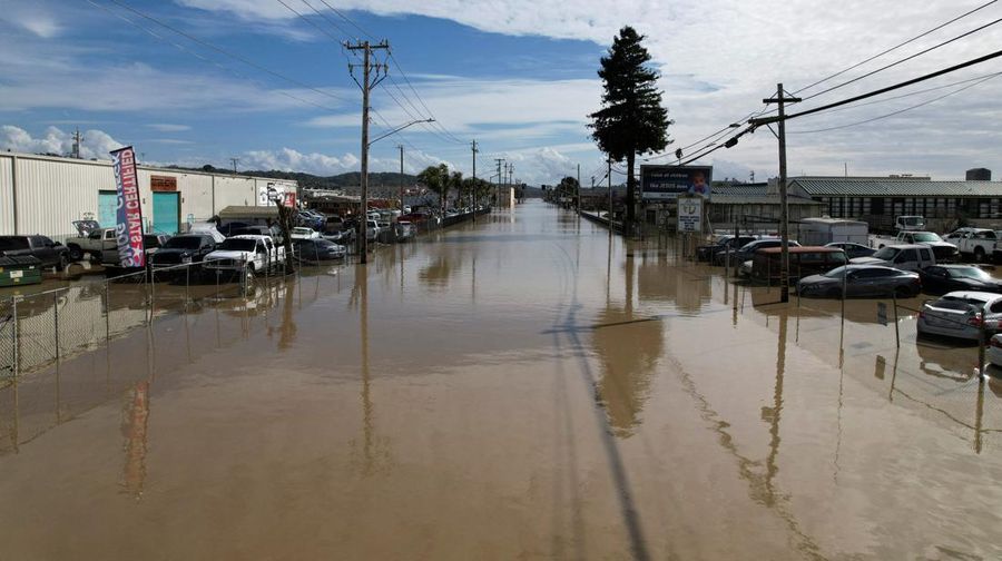 A California plate is seen at an area affected by floods after days of heavy rain in Pajaro, California, U.S., March 14, 2023. REUTERS/Carlos Barria     TPX IMAGES OF THE DAY