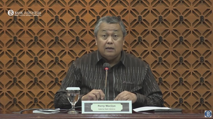 Gubernur Bank Indonesia Perry Warjiyo dalam pengumuman Hasil Rapat Dewan Gubernur Bulanan Bulan Maret 2023. (Tangkapan Layar Youtube Bank Indonesia)