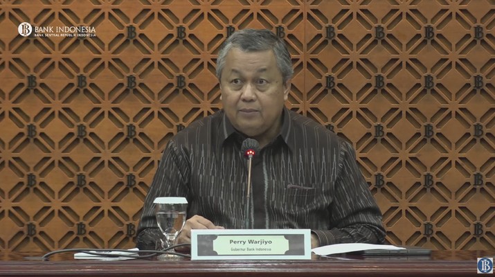 Gubernur Bank Indonesia Perry Warjiyo dalam pengumuman Hasil Rapat Dewan Gubernur Bulanan Bulan Maret 2023. (Tangkapan Layar Youtube Bank Indonesia)