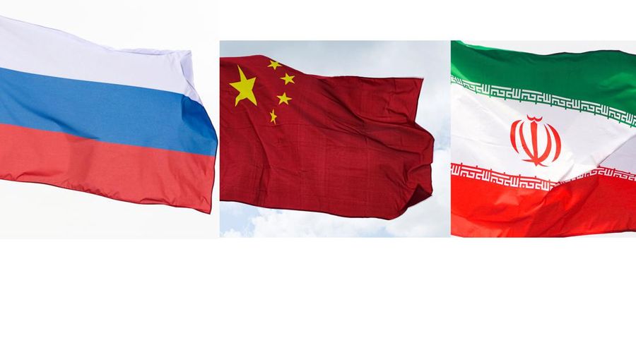 Kolase Bendera China, Iran, dan Rusia. (Dok. Getty Image)