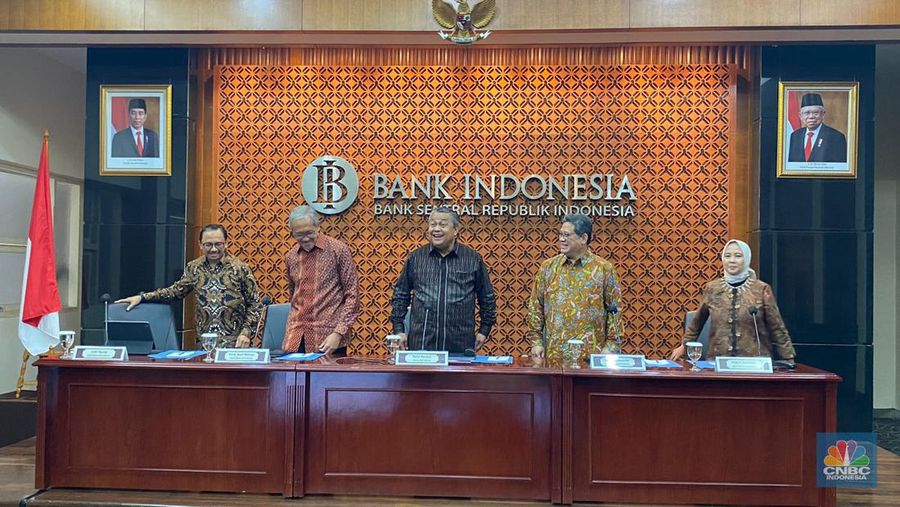 Pengumuman Hasil Rapat Dewan Gubernur Bulanan Bulan Maret 2023. (CNBC Indonesia/Anisa Sopiah)
