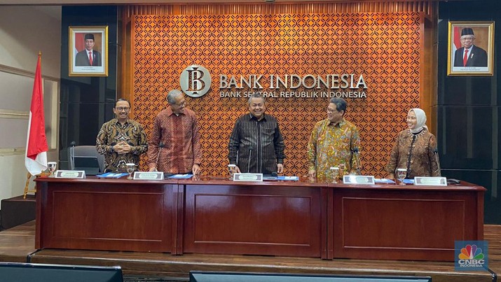 Pengumuman Hasil Rapat Dewan Gubernur Bulanan Bulan Maret 2023. (CNBC Indonesia/Anisa Sopiah)