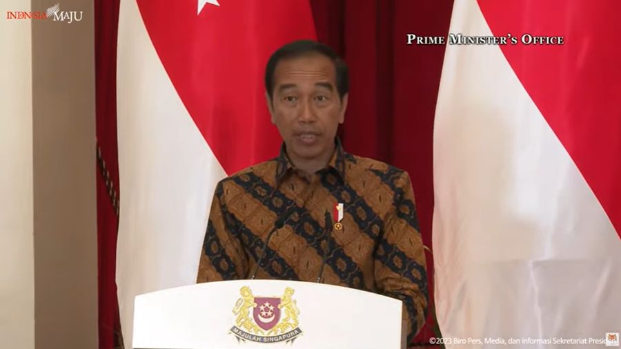 Pernyataan Pers Bersama Presiden Joko Widodo dan PM Lee Hsien Loong, Singapura, 16 Maret 2023. (Tangkapan Layar Youtube)