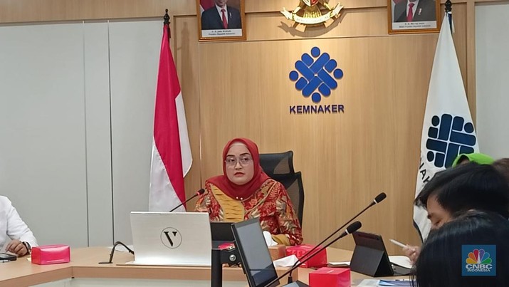 Direktur Jenderal Pembinaan Hubungan Industrial dan Jaminan Sosial Kemnaker, Indah Anggoro Putri. (CNBC Indonesia/Ferry Sandi)