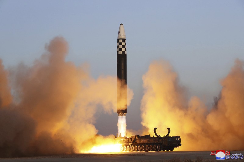 North Korea Koreas Tensions This photo provided by the North Korean government shows what it says is an intercontinental ballistic missile in a launching drill at the Sunan international airport in Pyongyang, North Korea, Thursday, March 16, 2023. Independent journalists were not given access to cover the event depicted in this image distributed by the North Korean government. The content of this image is as provided and cannot be independently verified. Korean language watermark on image as provided by source reads: