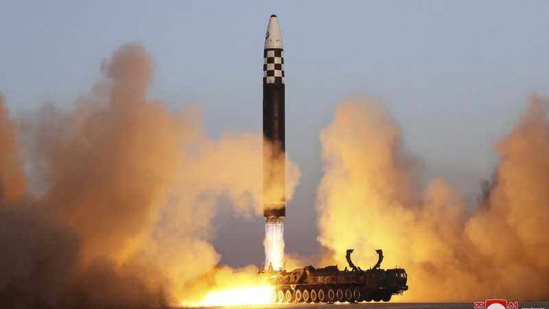 This photo provided by the North Korean government shows what it says is an intercontinental ballistic missile in a launching drill at the Sunan international airport in Pyongyang, North Korea, Thursday, March 16, 2023. Independent journalists were not given access to cover the event depicted in this image distributed by the North Korean government. The content of this image is as provided and cannot be independently verified. Korean language watermark on image as provided by source reads: 