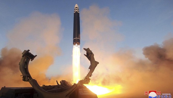 North Korea Koreas Tensions This photo provided by the North Korean government shows what it says is an intercontinental ballistic missile in a launching drill at the Sunan international airport in Pyongyang, North Korea, Thursday, March 16, 2023. Independent journalists were not given access to cover the event depicted in this image distributed by the North Korean government. The content of this image is as provided and cannot be independently verified. Korean language watermark on image as provided by source reads: