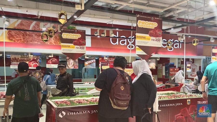 Harga daging sapi di Transmart murah meriah. Harganya gak sampai Rp 110.000 per kg. (CNBC Indonesia/Martyasari Rizky)