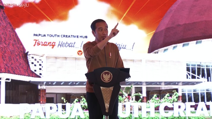Presiden Jokowi Resmikan Papua Youth Creative Hub, Jayapura, 21 Maret 2023. (Tangkapan Layar Youtube Sekretariat Presiden)
