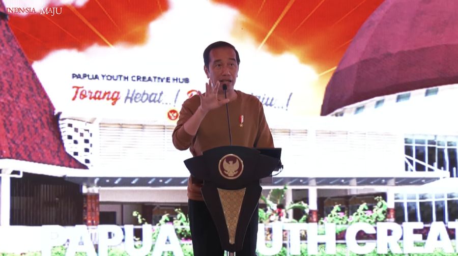 Presiden Jokowi Resmikan Papua Youth Creative Hub, Jayapura, 21 Maret 2023. (Tangkapan Layar Youtube Sekretariat Presiden)