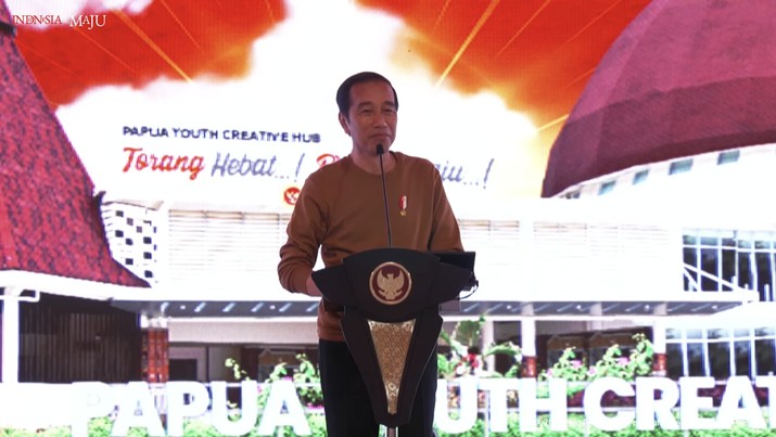 Presiden Jokowi Resmikan Papua Youth Creative Hub, Jayapura, 21 Maret 2023. Presiden Jokowi Resmikan Papua Youth Creative Hub, Jayapura, 21 Maret 2023. (Tangkapan Layar Youtube Sekretariat Presiden)
