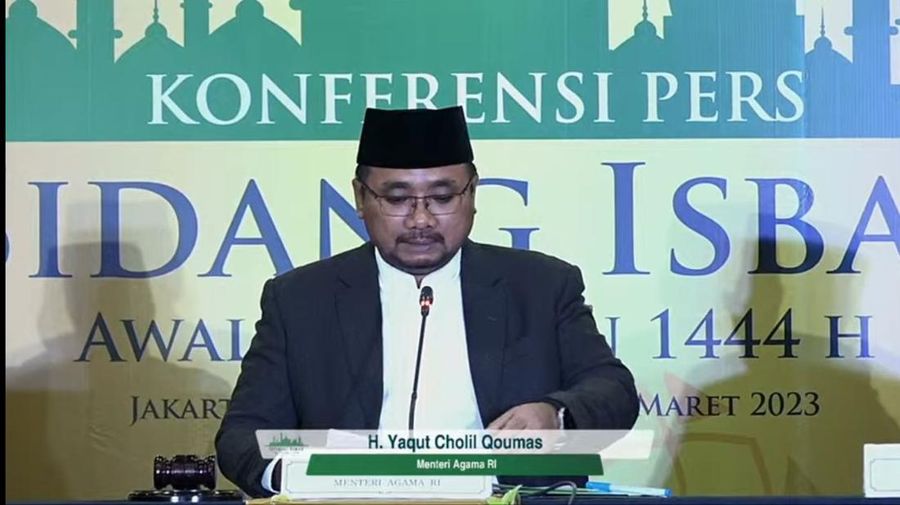 Menteri Agama, Yaqut Cholil Qoumas dalam Konferensi Pers Penetapan Awal Ramadhan 1444 H (Youtube Kementerian Agama)