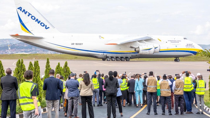 1248150422 12 April 2023, Rwanda, Kigali: An Antonov 124-100M with the inscription