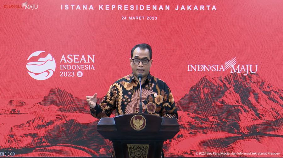 Menteri Perhubungan Budi Karya Sumadi dalam menyampaikan konferensi pers mengenai mudik 2023. (Tangkapan Layar Youtube Sekretariat Presiden)
