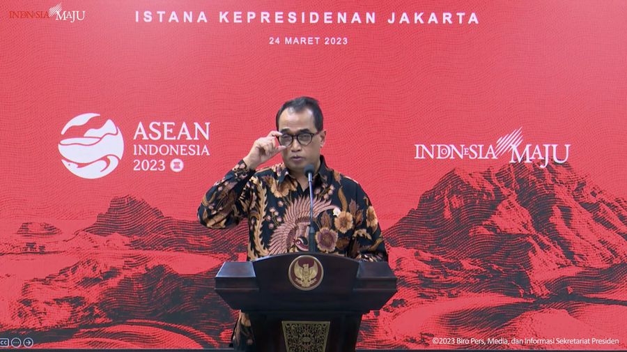 Menteri Perhubungan Budi Karya Sumadi dalam menyampaikan konferensi pers mengenai mudik 2023. (Tangkapan Layar Youtube Sekretariat Presiden)