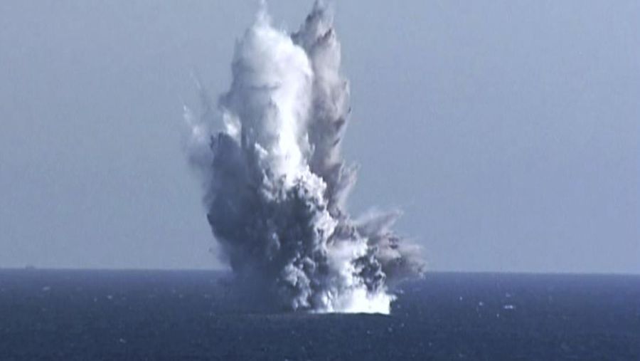A TV screen shows a recent image released by Pyongyang’s official Korean Central News Agency during a news program at the Seoul Railway Station in Seoul, South Korea, Friday, March 24, 2023. North Korea said Friday its cruise missile launches this week were part of nuclear attack simulations that also involved a detonation by a purported underwater drone as leader Kim Jong Un vowed to make his rivals 