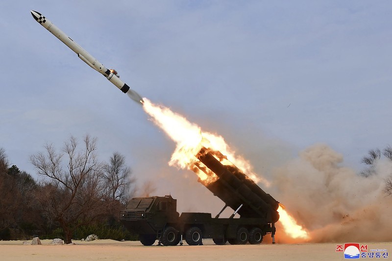A TV screen shows a recent image released by Pyongyang’s official Korean Central News Agency during a news program at the Seoul Railway Station in Seoul, South Korea, Friday, March 24, 2023. North Korea said Friday its cruise missile launches this week were part of nuclear attack simulations that also involved a detonation by a purported underwater drone as leader Kim Jong Un vowed to make his rivals 