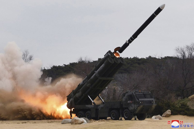 A TV screen shows a recent image released by Pyongyang’s official Korean Central News Agency during a news program at the Seoul Railway Station in Seoul, South Korea, Friday, March 24, 2023. North Korea said Friday its cruise missile launches this week were part of nuclear attack simulations that also involved a detonation by a purported underwater drone as leader Kim Jong Un vowed to make his rivals 
