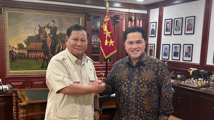 Pertemuan Menteri BUMN, Erick Thohir dengan menteri pertahanan Prabowo Subianto. Pertemuan Menteri BUMN, Erick Thohir dengan menteri pertahanan Prabowo Subianto. (Instagram @ erickthohir)