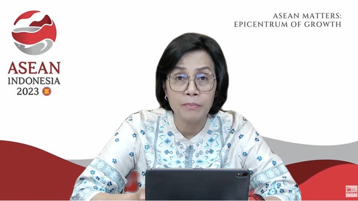 Menteri keuangan Sri Mulyani Mentero Keuangan Sri Mulyani di Konferensi Pers Pendaftaran Seleksi Pemilihan Calon Anggota Dewan Komisioner OJK. (Tangkapan Layar Youtube)