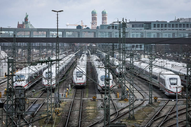 1477073849 BERLIN, GERMANY - MARCH 27: Board for following trains stands empty at the main train station (Hauptbahnhof) during a nationwide strike on March 27, 2023 in Berlin, Germany. Air travel and long distance rail service have mostly been shut down across Germany today. Labour unions representing over two million public sector employees are pushing for steep wage hikes due to the current high level of inflation. (Photo by Maja Hitij/Getty Images)