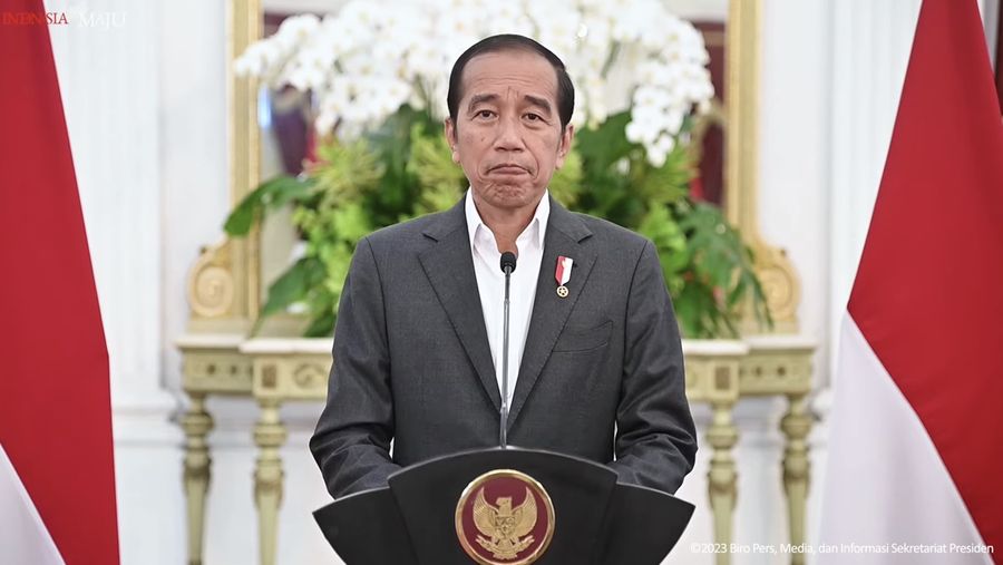 Pernyataan Presiden Joko Widodo terkait Piala Dunia U-20, Istana Merdeka, Selasa (28/3/2023). (Tangkapan layar Youtube Setpres RI)