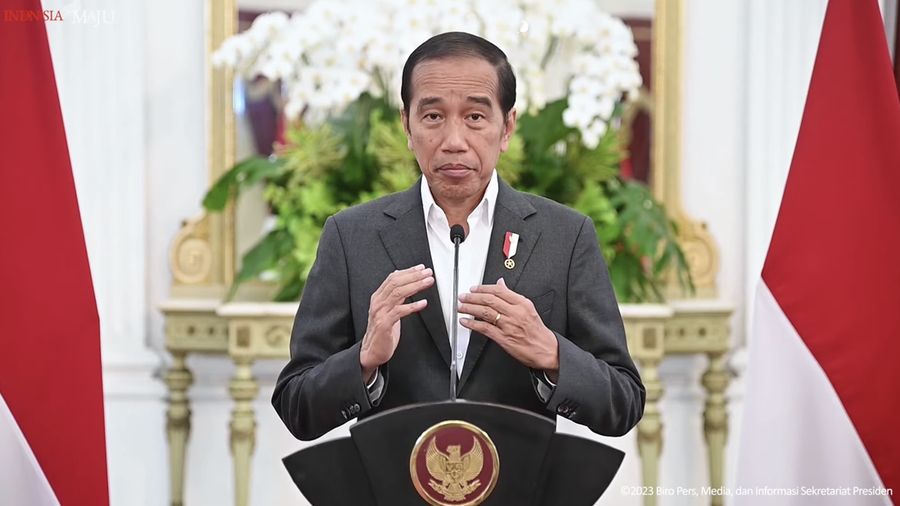 Pernyataan Presiden Joko Widodo terkait Piala Dunia U-20, Istana Merdeka, Selasa (28/3/2023). (Tangkapan layar Youtube Setpres RI)