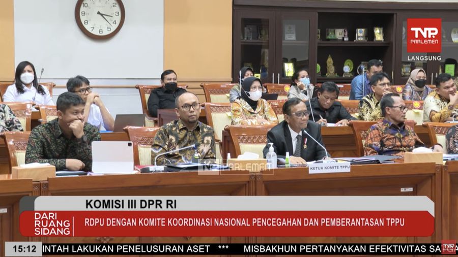 KOMISI III DPR RI RDPU Dengan Komite Koordinasi Nasional Pencegahan & Pemberantasan TPPU. (Tangkapan Layar Youtube TVR Parlemen)