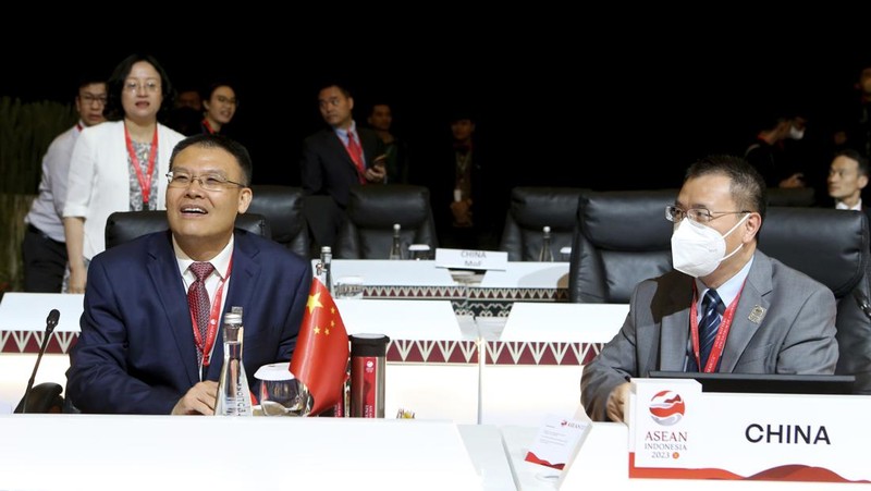 Finance ministers and delegates attend the plenary session during the ASEAN Finance Ministers and Central Bank Governors meeting in Nusa Dua, Bali, Indonesia on Thursday, March 30, 2023. The resort island of Bali is held the ASEAN Finance Ministers and Central Bank Governors meeting on March 30-31. (AP Photo/Firdia Lisnawati)