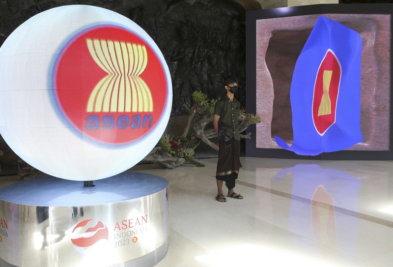 Finance ministers and delegates attend the plenary session during the ASEAN Finance Ministers and Central Bank Governors meeting in Nusa Dua, Bali, Indonesia on Thursday, March 30, 2023. The resort island of Bali is held the ASEAN Finance Ministers and Central Bank Governors meeting on March 30-31. (AP Photo/Firdia Lisnawati)