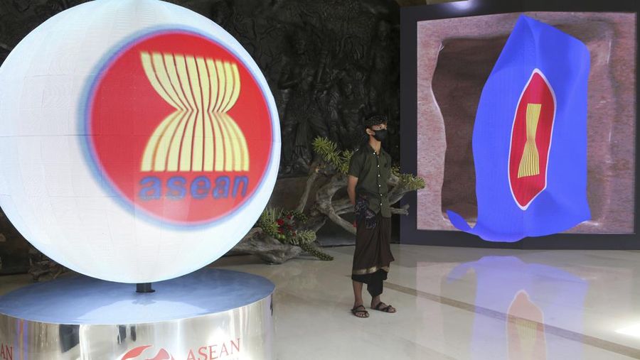 Finance ministers and delegates attend the plenary session during the ASEAN Finance Ministers and Central Bank Governors meeting in Nusa Dua, Bali, Indonesia on Thursday, March 30, 2023. The resort island of Bali is held the ASEAN Finance Ministers and Central Bank Governors meeting on March 30-31. (AP Photo/Firdia Lisnawati)
