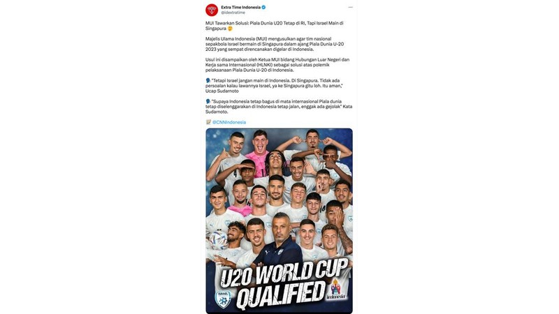 Meme lelucon yang diluapkan akibat dibatalkannya pergelaran Piala Dunia U20 di Indonesia. (Tangkapan Layar Twitter)