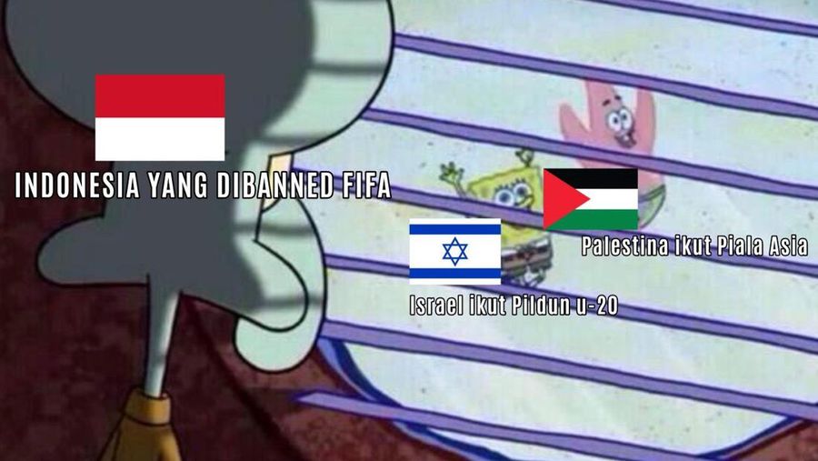 Meme lelucon yang diluapkan akibat dibatalkannya pergelaran Piala Dunia U20 di Indonesia. (Tangkapan Layar Twitter)