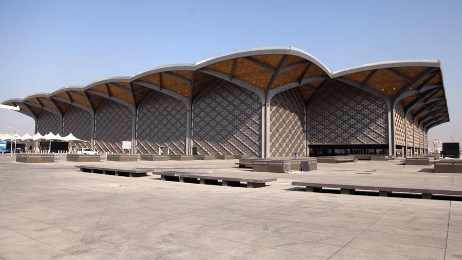 This picture taken on December 12, 2019 shows a view of a Haramain High Speed train, part of a network linking Saudi Arabia's two Muslim holy cities of Mecca and Medina, while at the airport station in the Red Sea city of Jeddah. - The high-speed railway, inaugurated by King Salman in September 2018, runs 450 kilometres (280 miles) via the Red Sea port of Jeddah, shuttling passengers at speeds of up to 300 kilometres per hour. Officials had described it as the biggest transport project in the region. Saudi is boosting its infrastructure spending and expanding its railways as it seeks to diversify its oil-dependent economy. (Photo by GIUSEPPE CACACE / AFP) (Photo by GIUSEPPE CACACE/AFP via Getty Images)