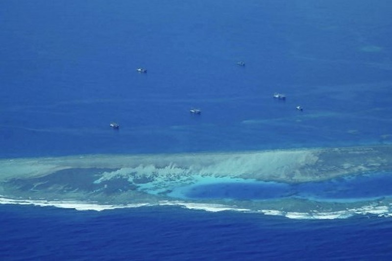 Philippines South China Sea In this Aug. 22 frame grab from handout video provided by the Philippine Coast Guard, structures on the Chinese occupied Subi reef, locally called Zamora reef are seen at the disputed waters of the South China Sea.(Philippine Coast Guard via AP)