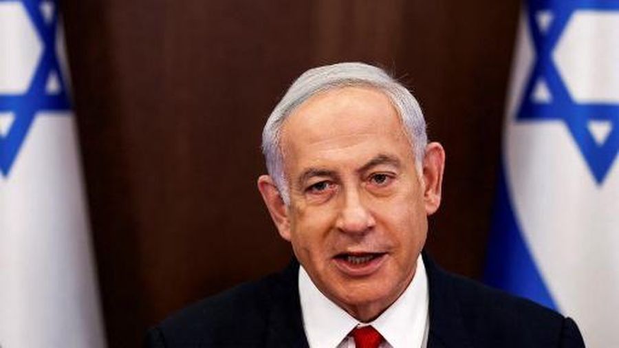 Israeli Prime Minister Benjamin Netanyahu chairs the weekly meeting at the prime minister's office in Jerusalem on April 2, 2023. (Photo by RONEN ZVULUN / POOL / AFP)