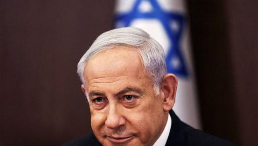 Israeli Prime Minister Benjamin Netanyahu chairs the weekly meeting at the prime minister's office in Jerusalem on April 2, 2023. (Photo by RONEN ZVULUN / POOL / AFP)