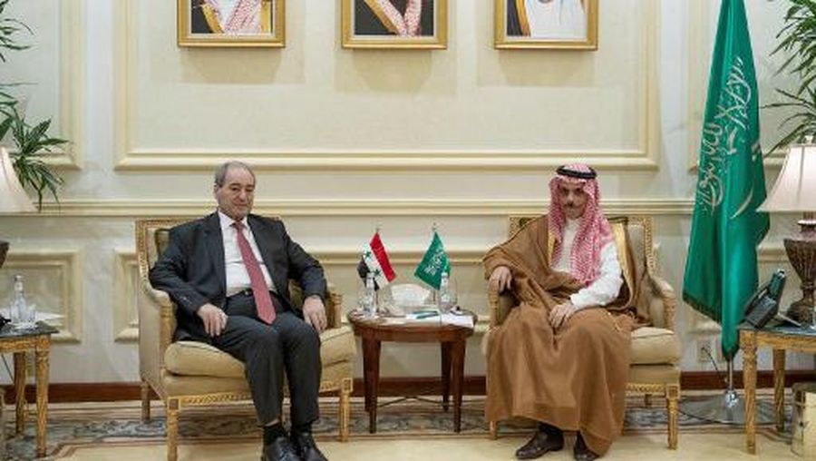 A handout picture provided by the Saudi Press Agency (SPA) on April 12, 2023, shows Syrian Foreign Minister Faisal Mekdad (R) meeting with Saudi Foreign Affairs Minister Prince Faisal bin Farhan (L) in Jeddah. - Saudi Arabia hosted landmark delegations from Iran and Syria on Wednesday as Gulf countries prepare for re-establishing diplomatic ties after years of bitter divisions.
Only hours after Iranian state media said a delegation had touched down in Riyadh, Saudi Arabia announced the arrival of Syria's foreign minister in Jeddah -- the first such trip since the country's civil war broke out in 2011. (Photo by SAUDI PRESS AGENCY / AFP) / RESTRICTED TO EDITORIAL USE - MANDATORY CREDIT 