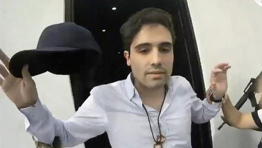 Screenshot of a handout video released by the Mexican Government's Production Centre for Informative and Special Programmes (CEPROPIE) during the morning press conference of Mexican President Andres Manuel Lopez Obrador on October 30, 2019, showing the moment of the arrest of alleged trafficker Ovidio Guzman, son of jailed drug kingpin Joaquin 