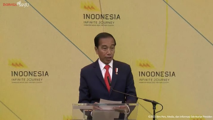 Presiden Jokowi Resmikan Pembukaan Paviliun Indonesia di Hannover Messe 2023, (17/4/2023). (Tangkapan Layar Youtube Sekretariat Presiden)