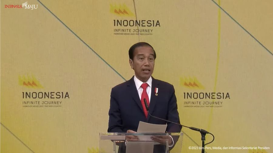 Presiden Jokowi Resmikan Pembukaan Paviliun Indonesia di Hannover Messe 2023, (17/4/2023). (Tangkapan Layar Youtube Sekretariat Presiden)