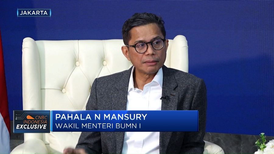Wakil Menteri BUMN I, Pahala Mansury juga memastikan komitmen BUMN mendorong peran Pupuk Indonesia mendukung ketahanan pangan nasional diantaranya melalui peningkatan produksi hingga distribusi pupuk bersubsidi dan perluasan sumber bahan baku pupuk. (Tangkapan Layar CNBC Indonesia TV)