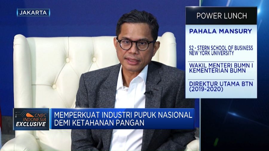 Wakil Menteri BUMN I, Pahala Mansury juga memastikan komitmen BUMN mendorong peran Pupuk Indonesia mendukung ketahanan pangan nasional diantaranya melalui peningkatan produksi hingga distribusi pupuk bersubsidi dan perluasan sumber bahan baku pupuk. (Tangkapan Layar CNBC Indonesia TV)