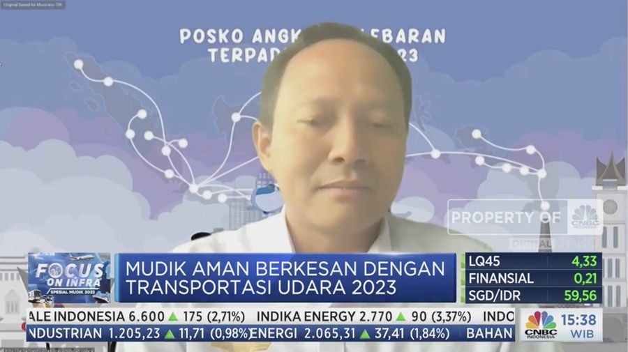 Direktur Angkutan Udara Kemenhub, Putu Eka Cahyadhi, dalam dialog Mudik Aman Berkesan Dengan Transpotasi Udara 2023 Pada Selasa, (18/4/2023). (Tangkapan Layar CNBC Indonesia TV)