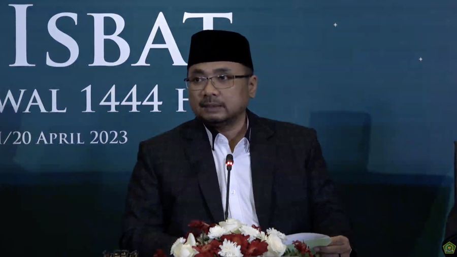 Konfrensi pers Sidang Isbat penentuan Idul Fitri 1 Syawal 1444 H. (Tangkapan layar youtube Kemenag RI)