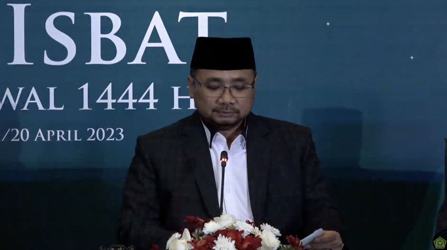 Konfrensi pers Sidang Isbat penentuan Idul Fitri 1 Syawal 1444 H. (Tangkapan layar youtube Kemenag RI)